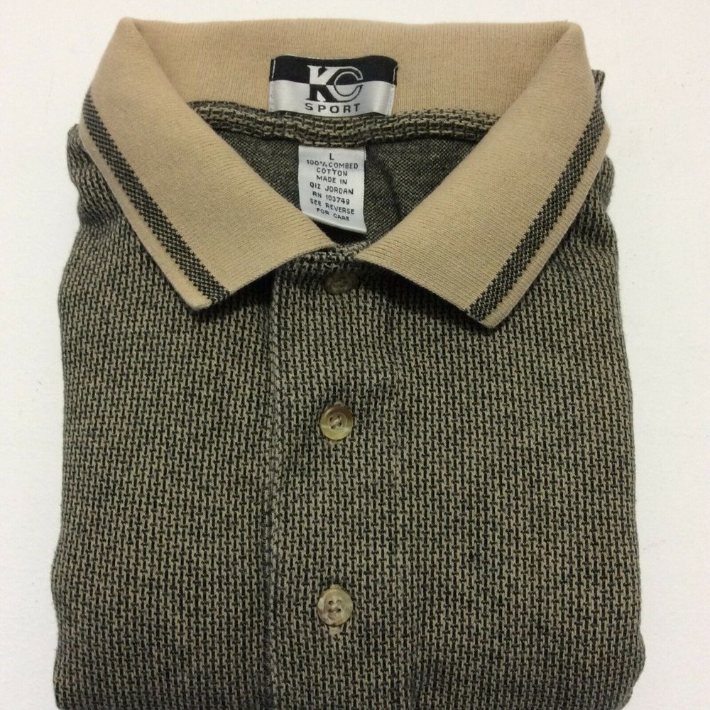 Kc Sport Mens Polo Shirt Size Large Tan Black